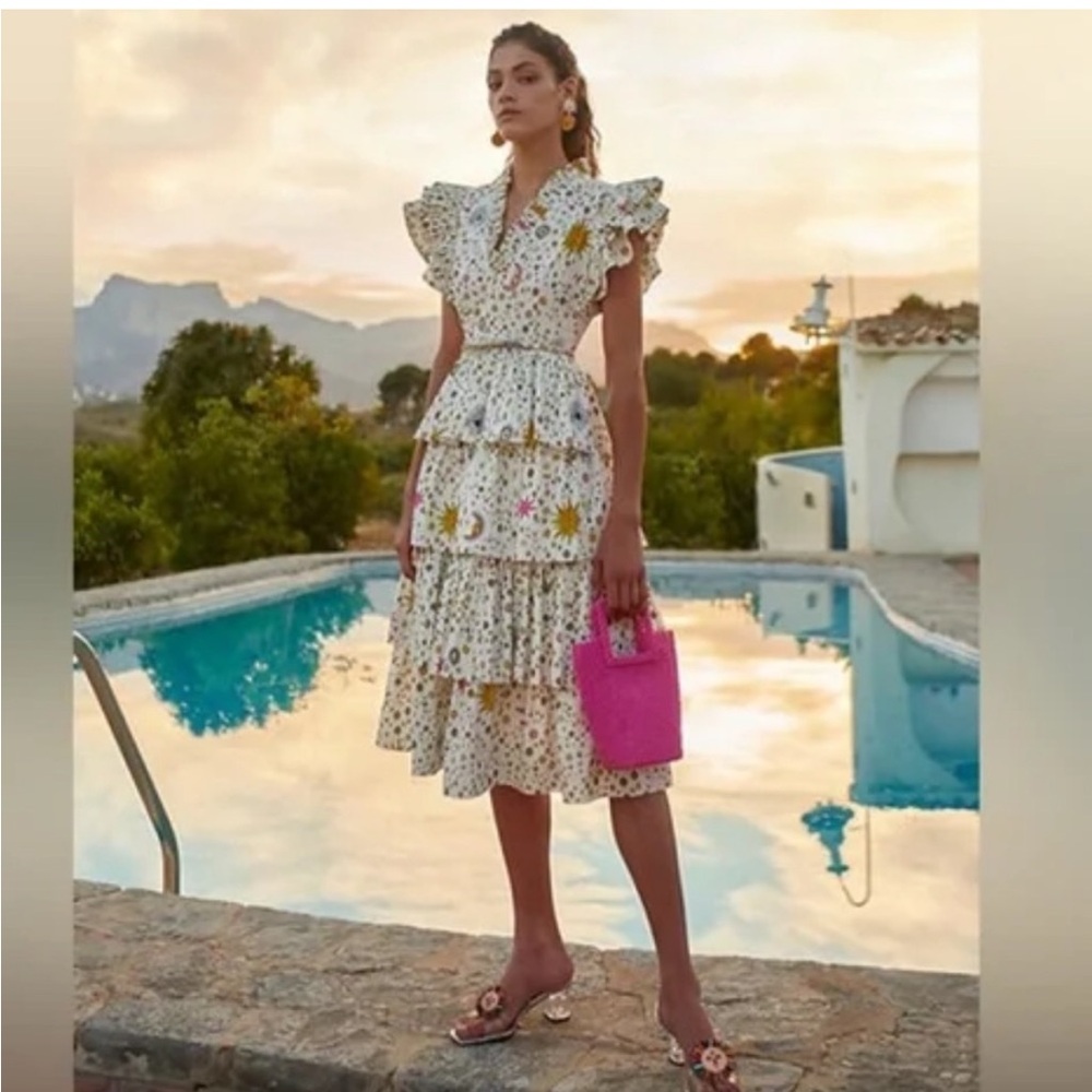 New CeliaB Delfina tiered celestial star midi dress. Absolutely stunning.